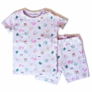 2 PC Janie And Jack 100% Cotton Top Shorts Set 5T Lavender Flamingo Pineapple